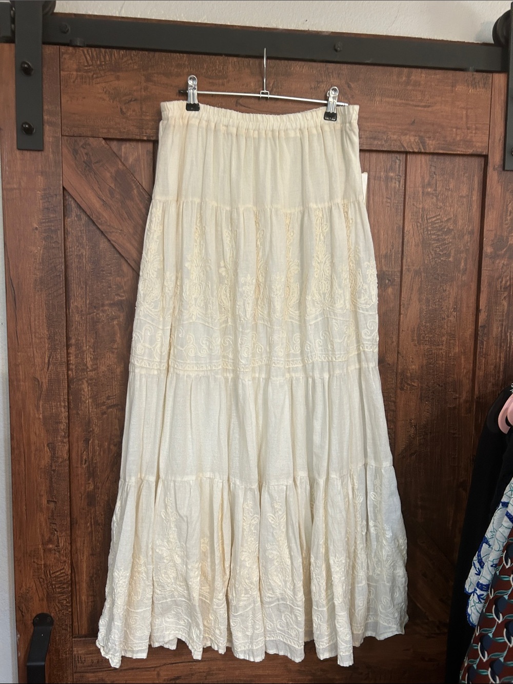 Reba Cream Tiered Embroidered Maxi Skirt